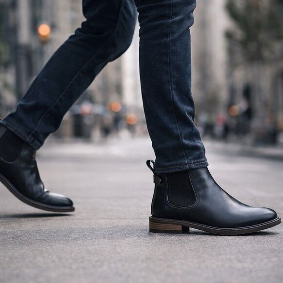 Tommy Hilfiger Chelsea Boots Mens 7 Black Leather‎ Slip On Dress Elastic Gore main image 5